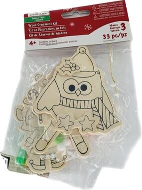 Wood Oranament Decorating Kit Creatology 3 Piece Set Sock Monkey Owl Elf Markers